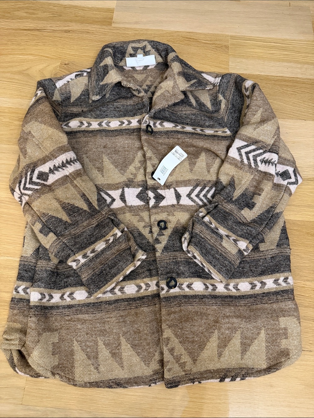 BB Dakota by Steve Madden Brown & Tan Patterned Button-Front Jacket